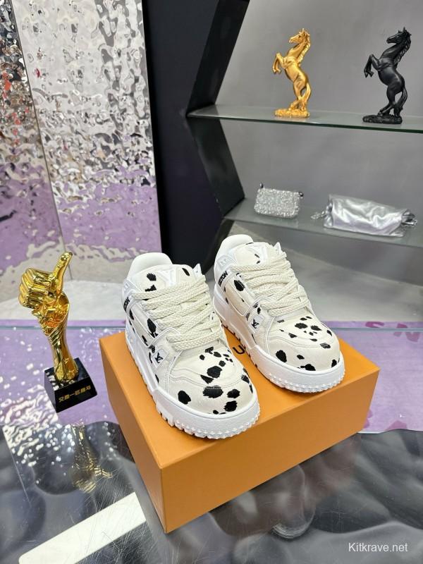 2024 Women Louis Vuitton White Black Leather Sneakers