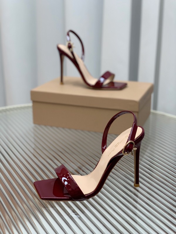 2025 Women Gianvito Rossi Burgundy Patent Leather High Heel Sandals