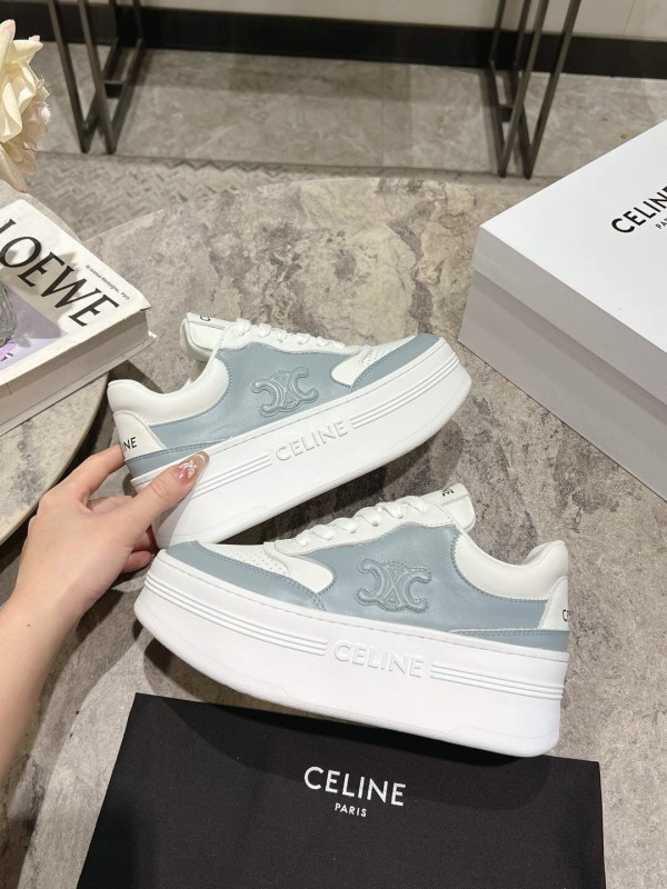 2025 Women Celine Blue White Leather Mesh Sneakers