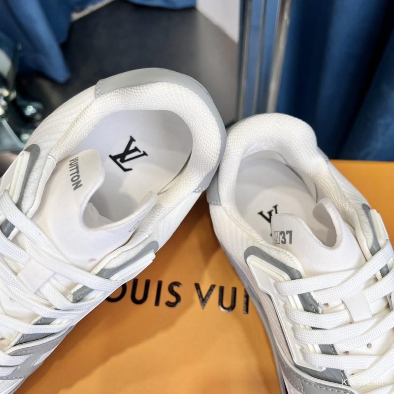 2025 Unisex Louis Vuitton White Grey Leather Mesh LV Trainer