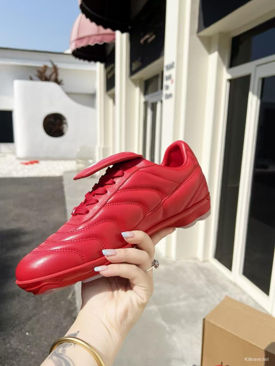 2025 Unisex Louis Vuitton Red Leather Sneakers MJ00380