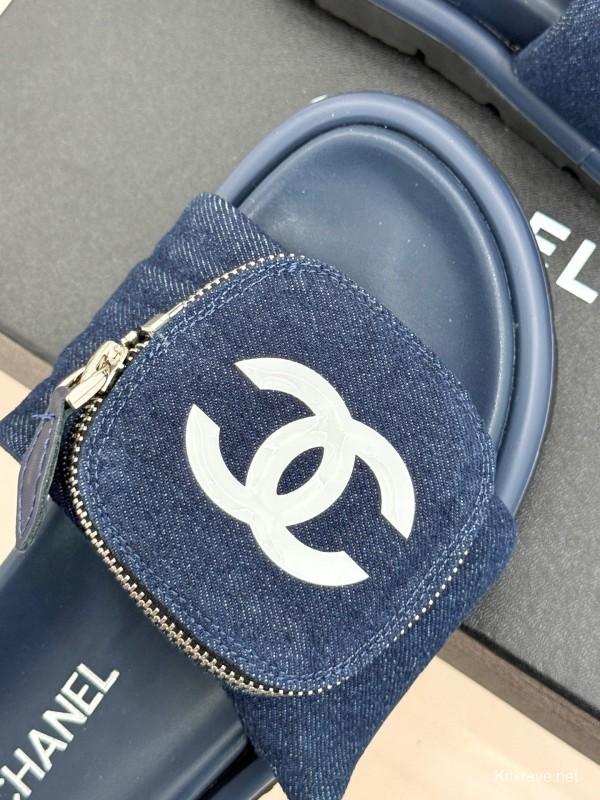 2025 Slippers Chanel Navy Denim Slippers