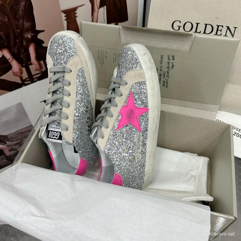 2024 Women GGDB Silver Pink Leather Suede Sneakers