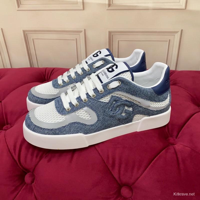 2025 Unisex Dolce & Gabbana Blue White Mesh Denim Sneakers