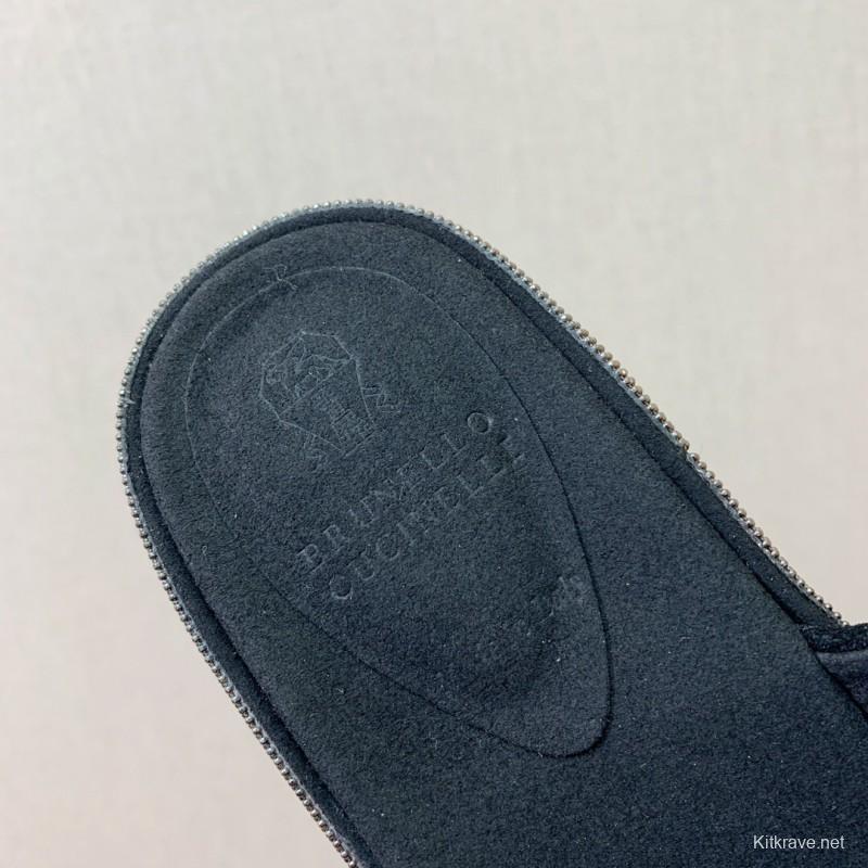 2025 Women BRUNELLO CUCINELLI Black Suede Platform Slide Sandals Casual Craftsmanship KFY00275(F)