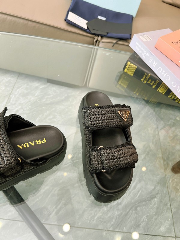 2025 Prada Black Woven Leather Slippers LY00290
