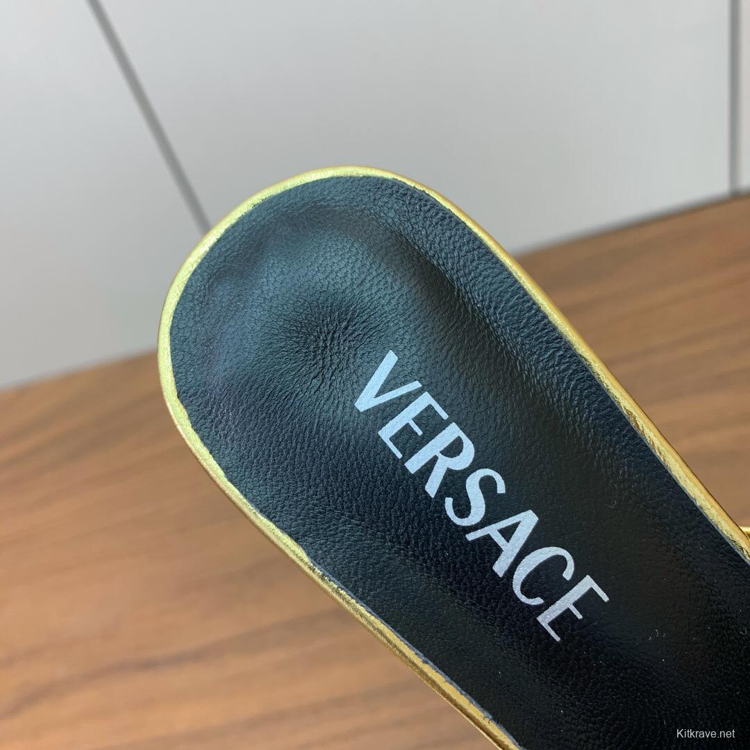 2025 Women VERSACE Gold Leather Heeled Sandals