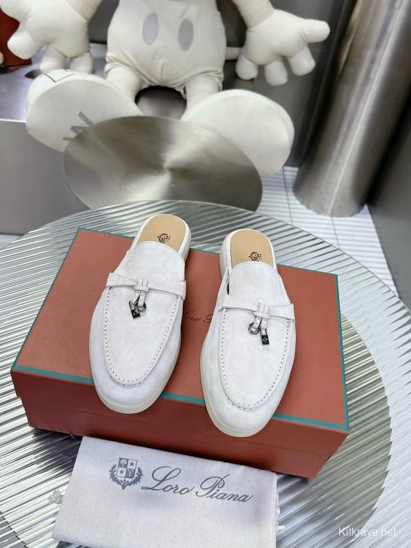 2024 Slippers Loro pianall White Suede Loafers MJ00270