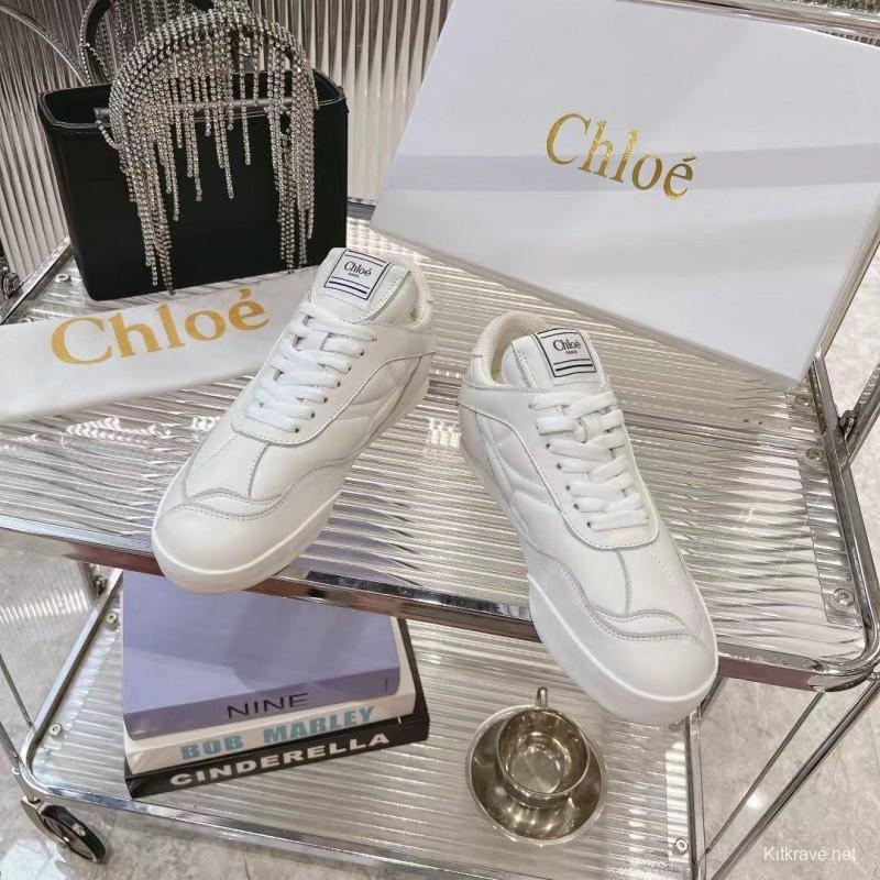 2025 Women Chloé White Leather Sneakers LY00300