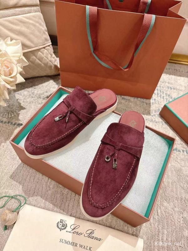 2025 Women LP Burgundy Suede Slippers