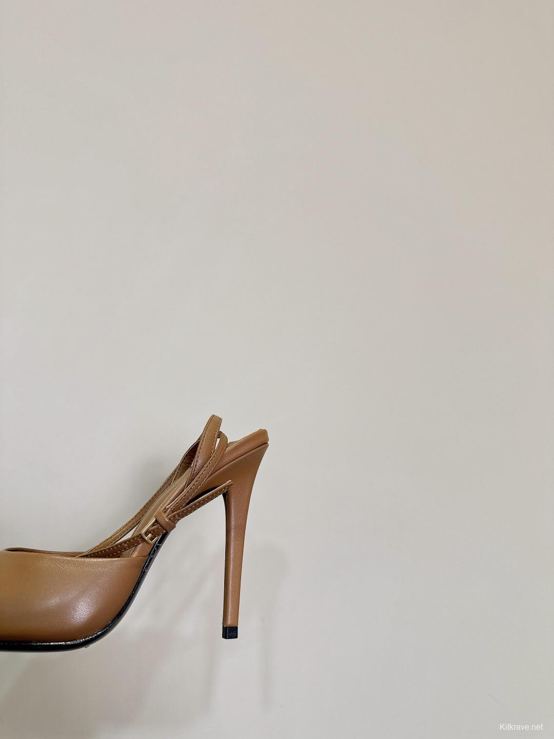 2025 Women SAINT LAURENT Brown Leather Slingback Pumps