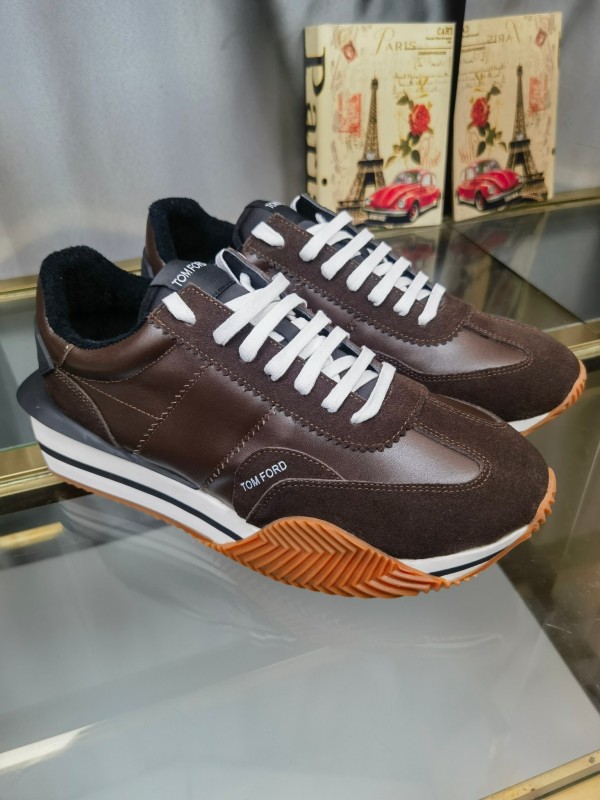 2025 Men TOM FORD Brown Black Leather Suede Sneakers LY00360(M)