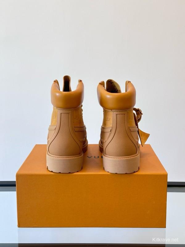 2024 Men Louis Vuitton Brown Leather Waterproof Work Boots MJ00390