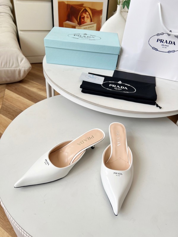2025 Women Prada White Patent Leather High Heels