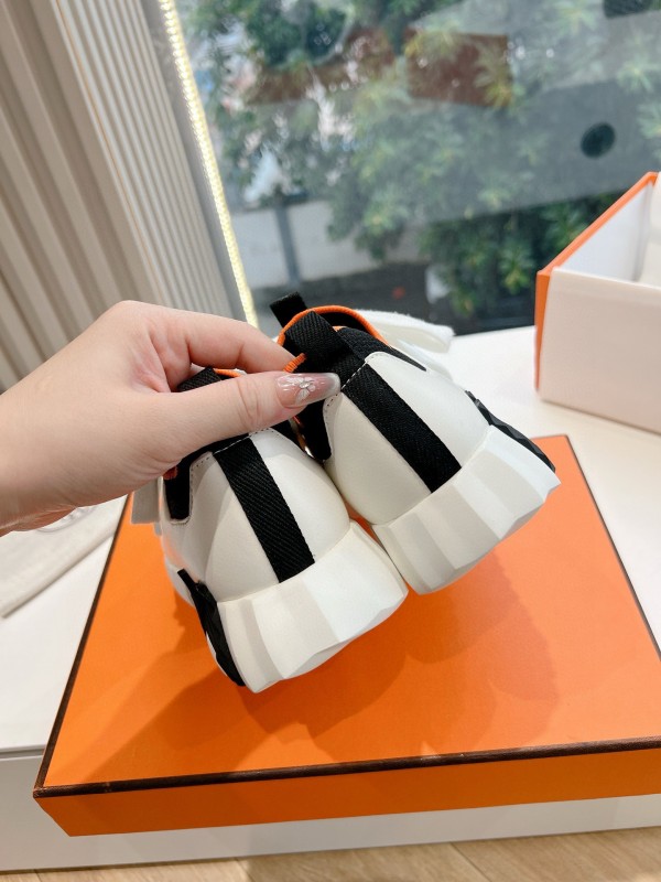 2024 Unisex Hermès Black White Orange Calf Leather Suede Knit Sneakers MJ00290