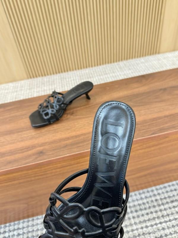 2025 Women Loewe Black Leather Heels LY00250