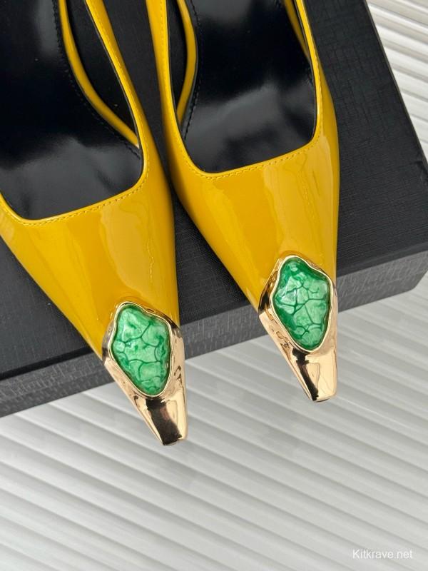 2024 Women Yves Saint Laurent Yellow Patent Leather High Heels
