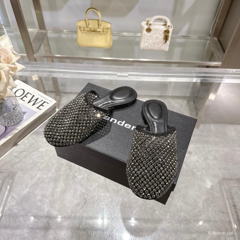 2025 Slippers Alexander Wang Black Mesh Leather Stud LY00310