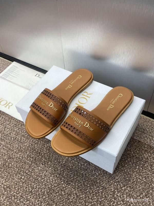 2025 Slippers Dior Brown Leather Casual KFY00300
