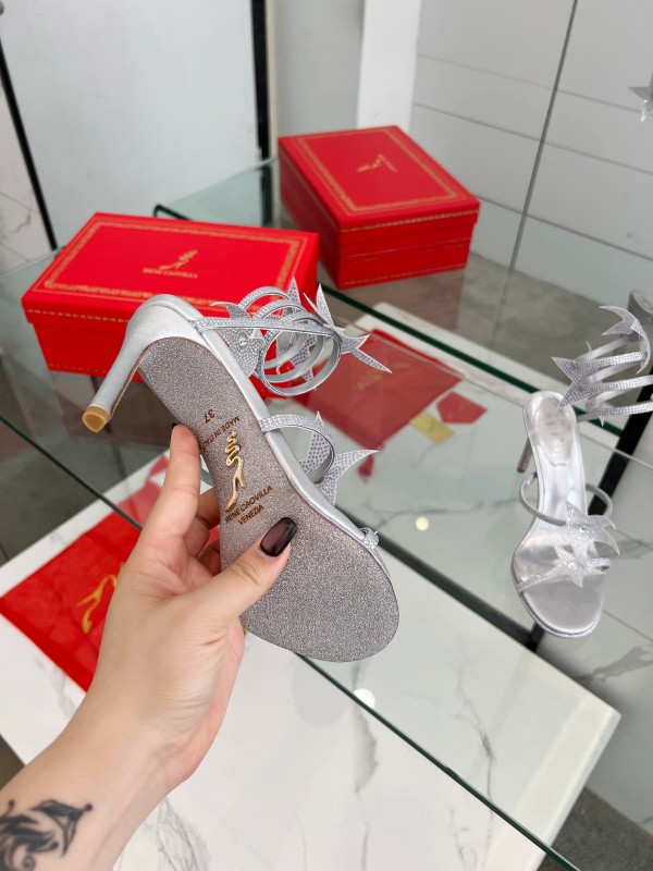 2025 Women RC Silver Crystal Leather High Heels Spiral Strap LY00340