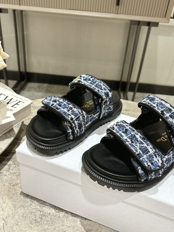 2025 Women Dior Black Blue Fabric Sandals KFY00300