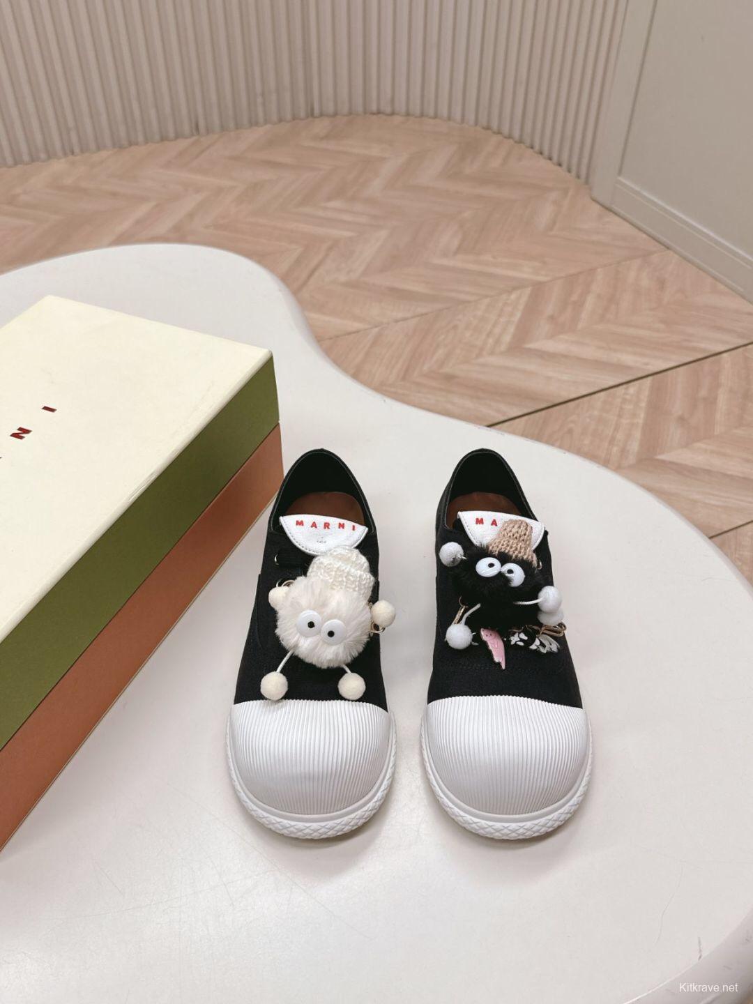 2025 Women Marni Black White Cotton Casual Lace-Up LY00250