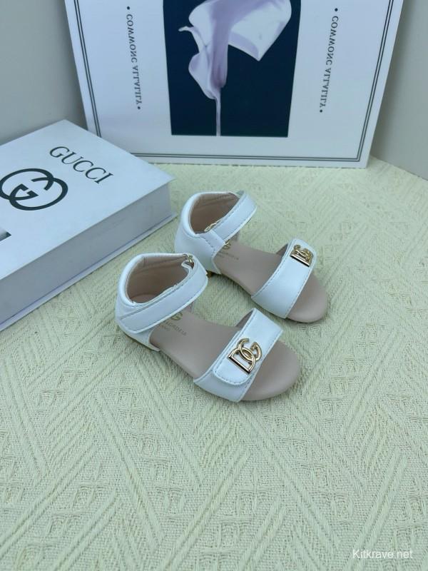 2025 Kids Dolce & Gabbana White Black Leather Sandals DG