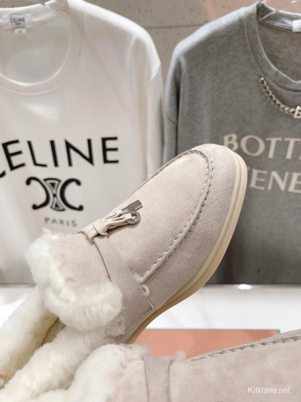 2024 Women LP white suede shearling loafers MJ00300F