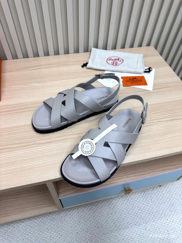 2025 Women Hermès Grey Leather Sandals LY00270