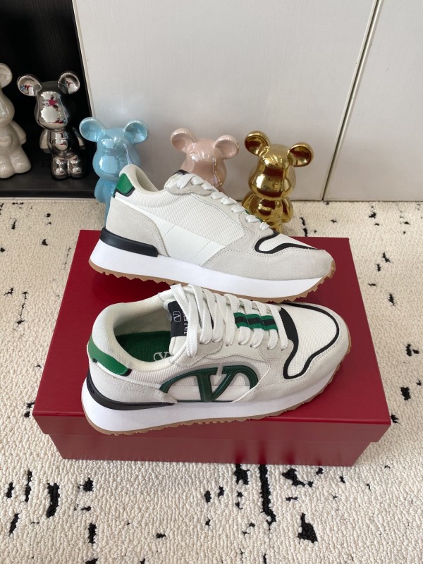 2025 Unisex Valentino White Green Leather Silk Sneakers LY00340