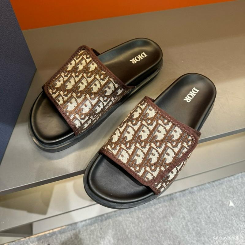 2024 Dior Brown Beige Fabric Slippers MJ00180