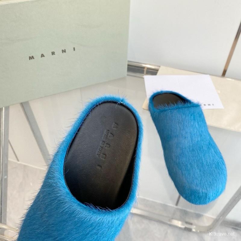 2024 Women Marni Blue Horsehair Slippers