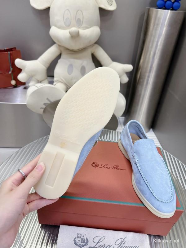 2025 Women LP Light Blue Suede Loafers LY00260