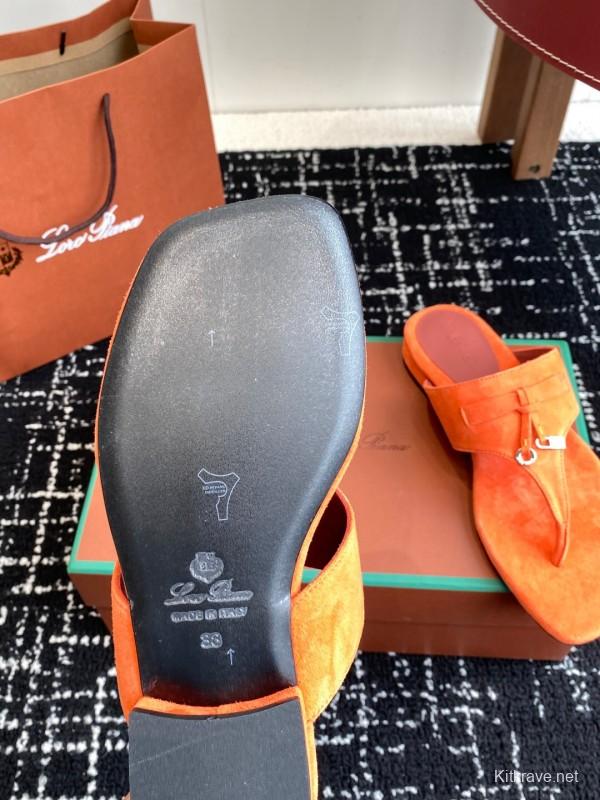 2025 Women Le Parmentier Orange Suede Slippers KFY00280