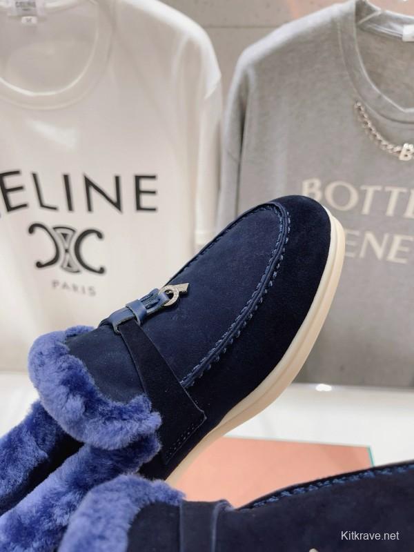 2024 Women LP Blue Suede Shearling Loafers MJ00300