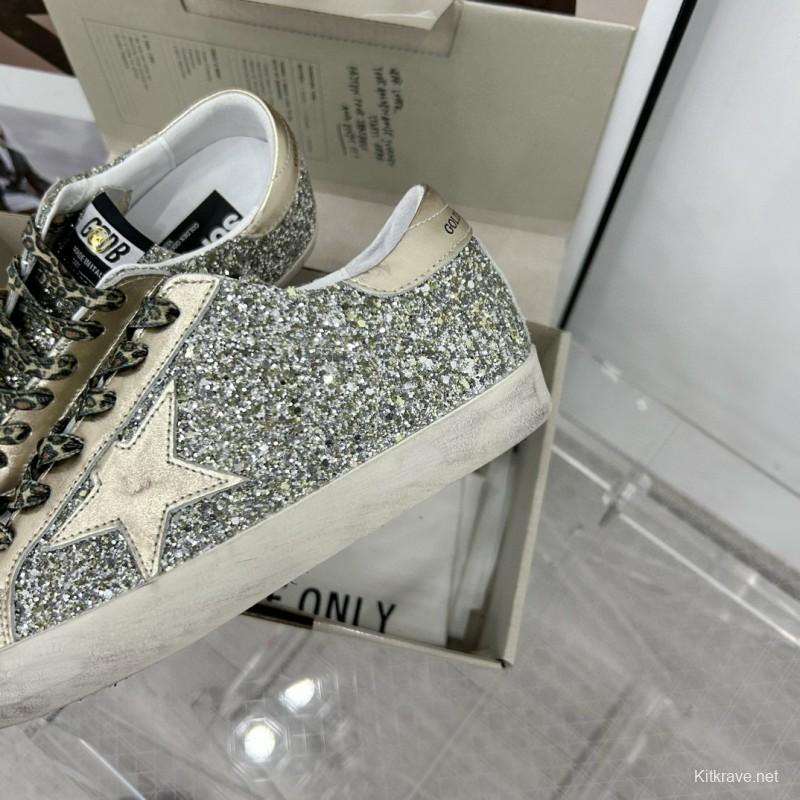 2025 Women GGDB Silver Glitter Leather Sneakers