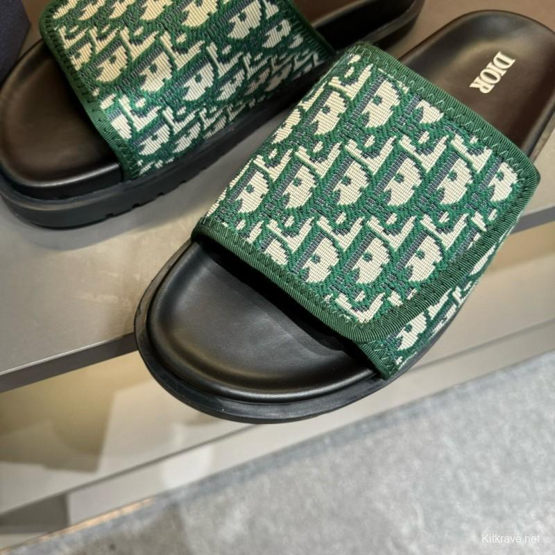 2024 Slippers Dior Green Canvas Slippers MJ00180