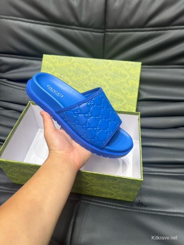 2024 Slippers Gucci Blue Leather Slippers MJ00200