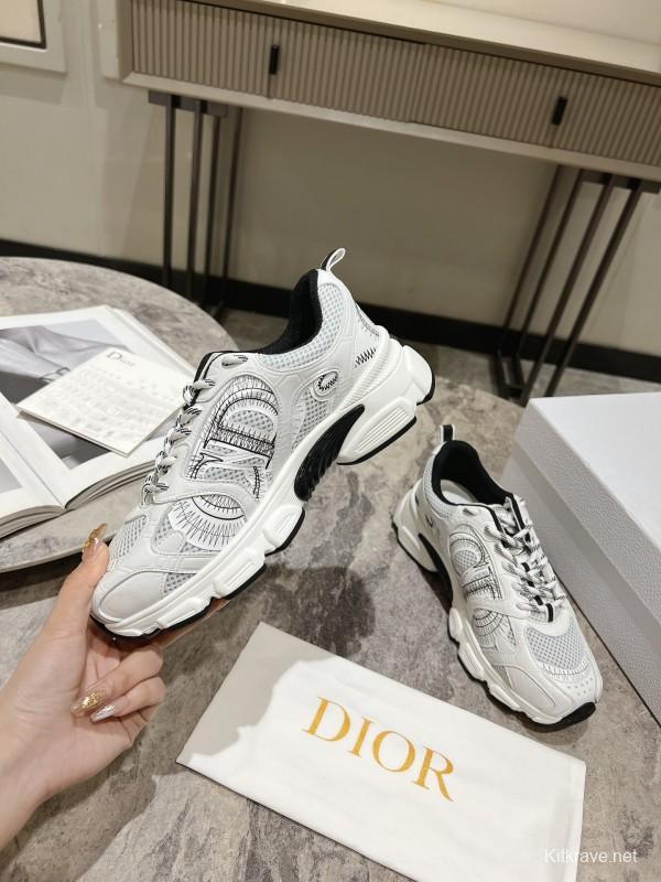 2025 Women Dior White Mesh Leather Sneakers