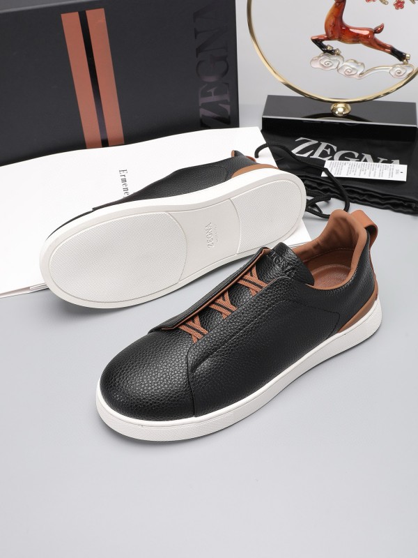 2024 Men Ermenegildo Zegna Black Brown Leather Sneakers MJ00240