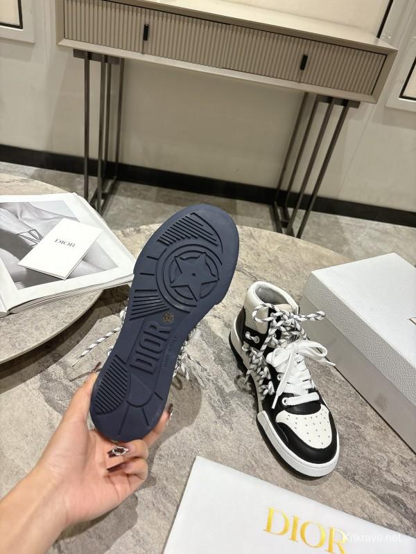 2025 Women Dior Black White Leather Sneakers KFY00340