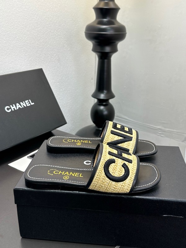 2025 Slippers Chanel Yellow Black Fabric Slide