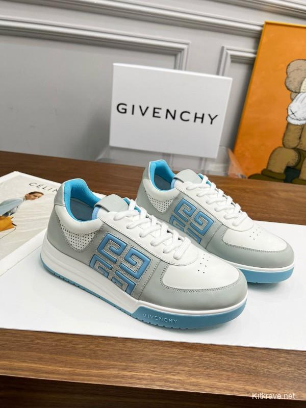 2024 Unisex Givenchy White Light Blue Silk Calf Leather Low Top Sneakers MJ00380