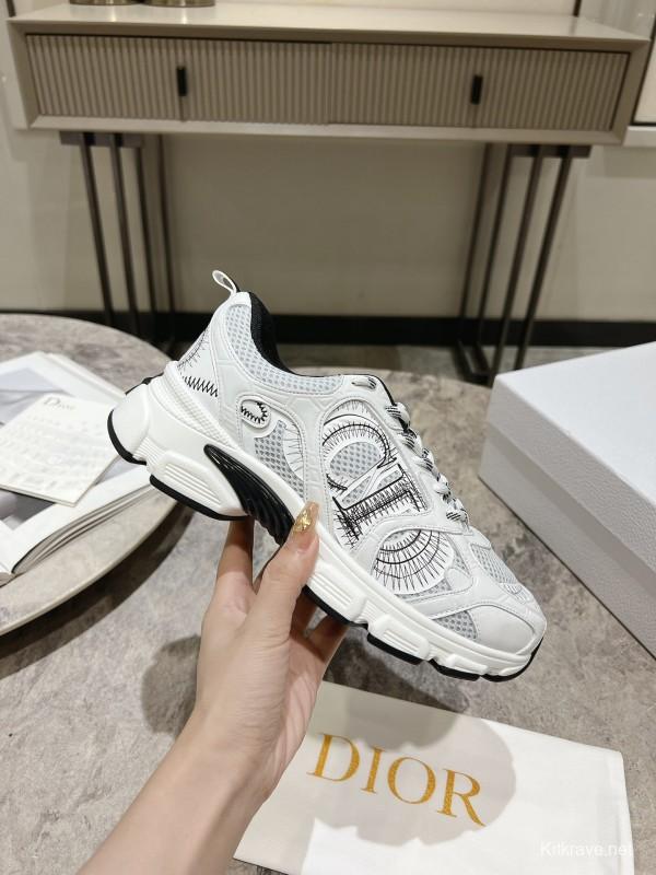 2025 Women Dior White Mesh Leather Sneakers