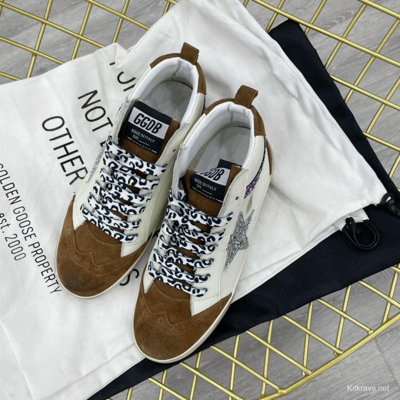 2024 Unisex GGDB white brown suede leather glitter star sneakers MJ00300