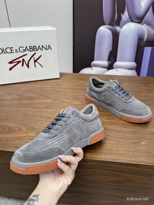 2025 Men Dolce & Gabbana Gray Suede Casual Sneakers LY00280
