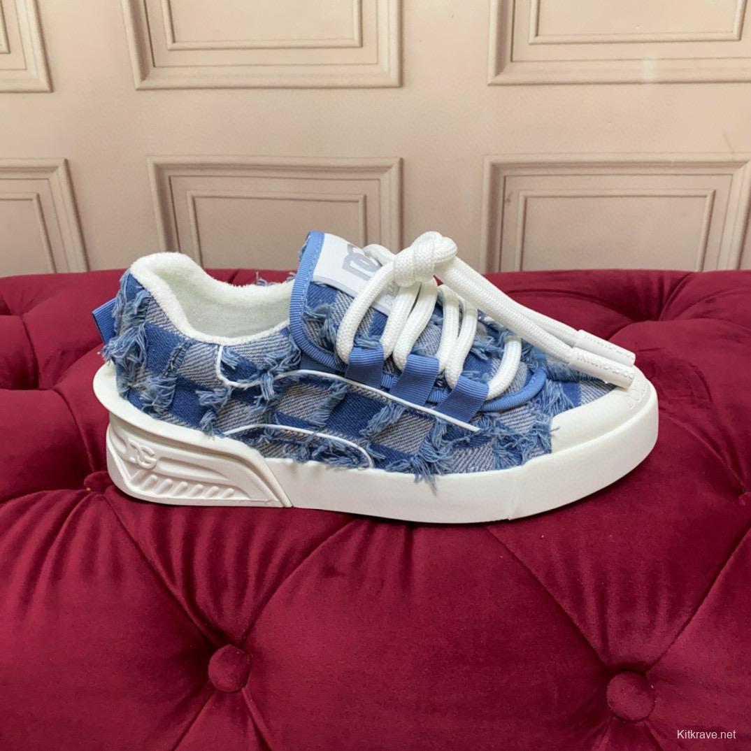 2024 Women Dolce & Gabbana Blue Denim Canvas Sneakers