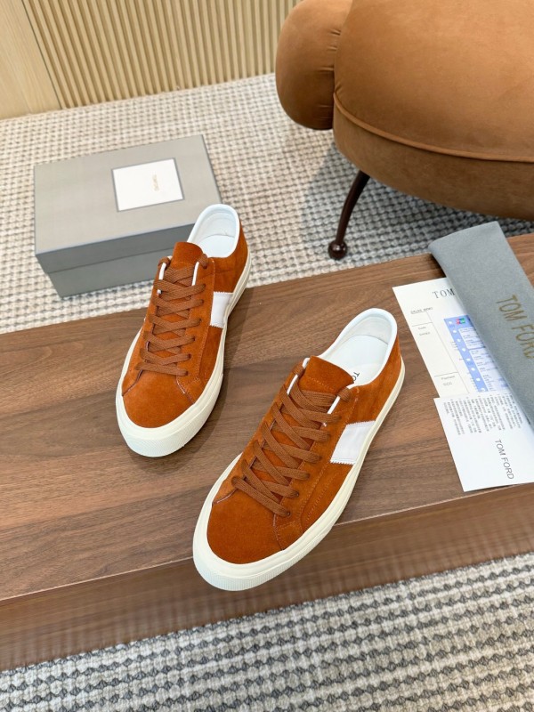 2025 Men TOM FORD Brown White Suede Sneakers LY00360