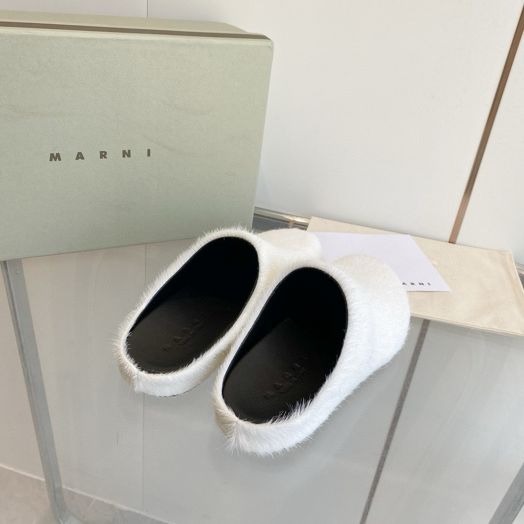 2024 Women Marni White Pony Hair Leather Mules MJ00320