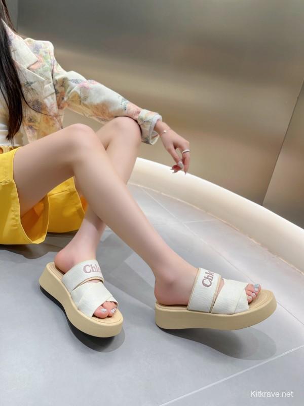 2025 Chloé White Canvas Slippers
